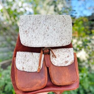 Brown and Cream Western Cowhide Leather Backpack